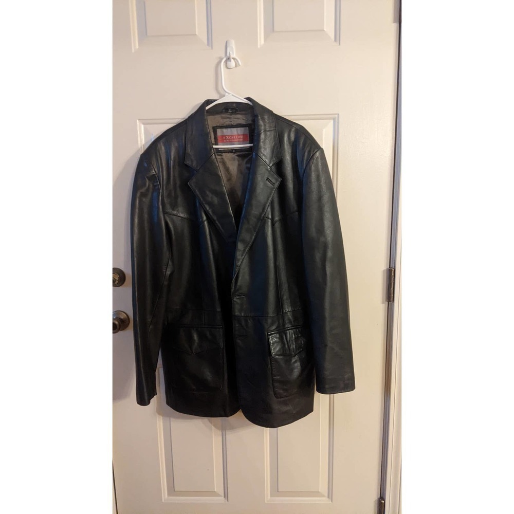 Excelled Leather Black Leather Jacket, 46 Tall Vintage